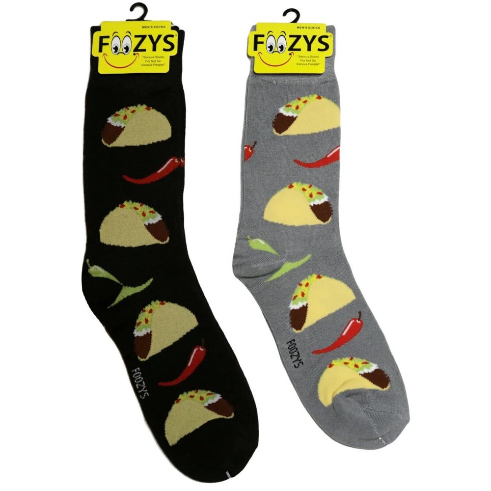 Taco Time Chile Spicy Bell Pepper Tacos Mexican Food Foozys Socks 2 Pair Men's